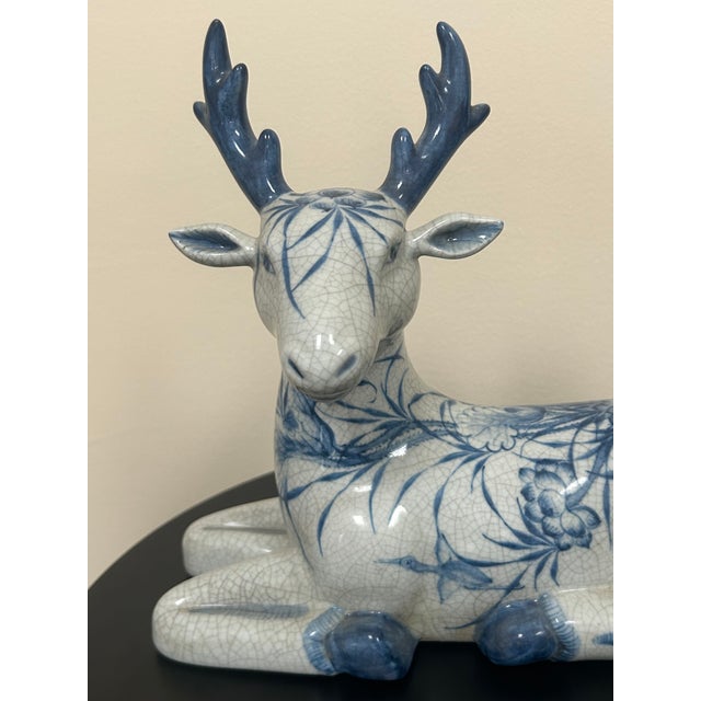 Chinoiserie Late 20th Century Thai Blue and White Ceramic Deer For Sale - Image 3 of 18