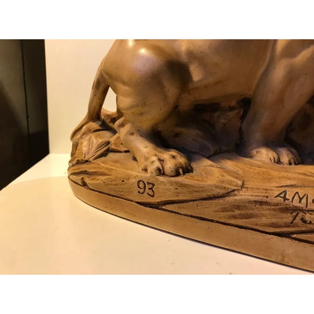 Light Yellow French L'Affut Art Deco Sculpture of Lions by A. Martinez, Paris 1924 For Sale - Image 8 of 15