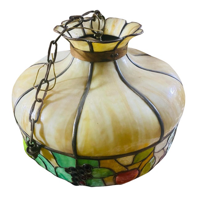 Vintage Large Glass Stained Pendant For Sale