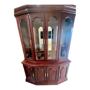 Cherry Wood China Cabinet-Illuminated-Broyhill-Colonial Style-2 Piece-Mirrored