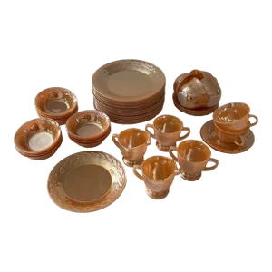 Mid-Century Iridescent Fire King "Peach Lustre" Dinnerware Set- 45 Pieces