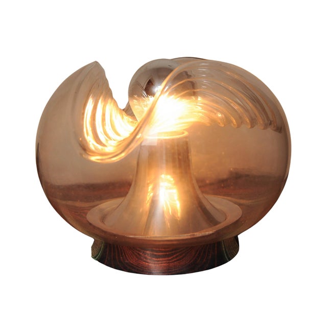 Art Deco Designed Organic Moulded Glass & Chrome Table Lamp Manufactured By Mégal AG of Switzerland This elegant table...