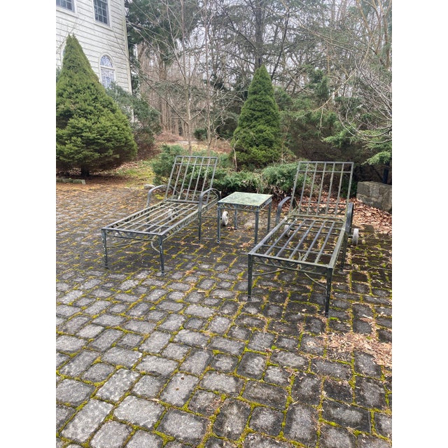 1990s 1990s Outdoor Cast Aluminum Chaises with Wheels - Set of 2 For Sale - Image 5 of 7