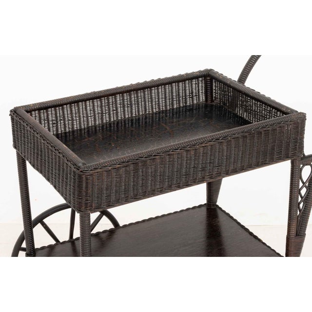 Brown Vintage Brown Painted Wicker Tea Trolley For Sale - Image 8 of 11
