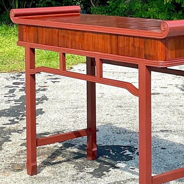 Wood Late 20th Century Vintage Reclaimed Wood Tall Pagoda Console Table For Sale - Image 7 of 13