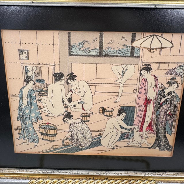 1970s Vintage Japanese Woodblock Print After Torii Kiyonaga Bathhouse Women For Sale - Image 5 of 10