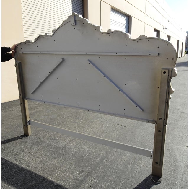 French Provincial Louis XVI Style Metallic Dark Gray Tufted Cal King Headboard For Sale - Image 17 of 17