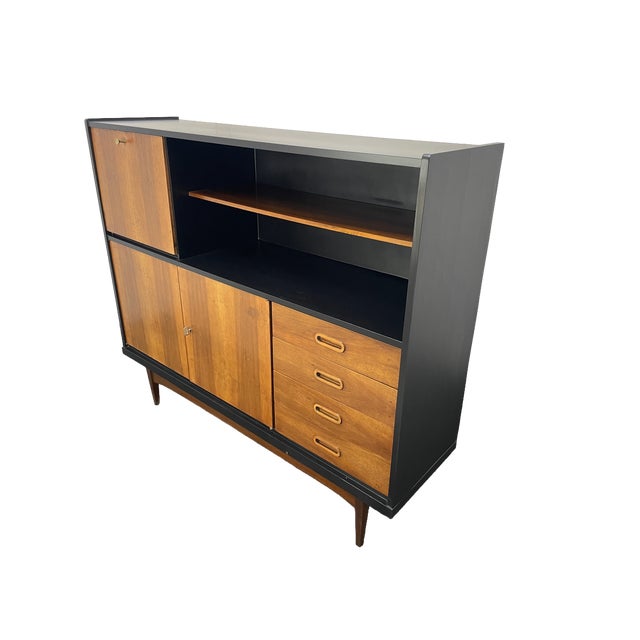 Mid-Century Modern Mid-Century Modern Walnut Storage Cabinet / Credenza With Black Frame, 1950s For Sale - Image 3 of 17