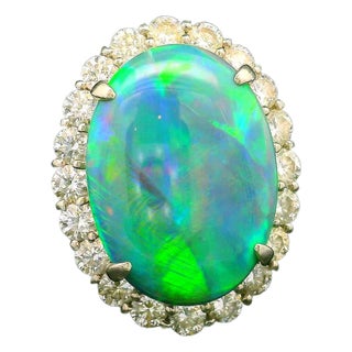8.38 Carat Australian Black Opal Diamond Platinum Halo Ring, Size 6 For Sale