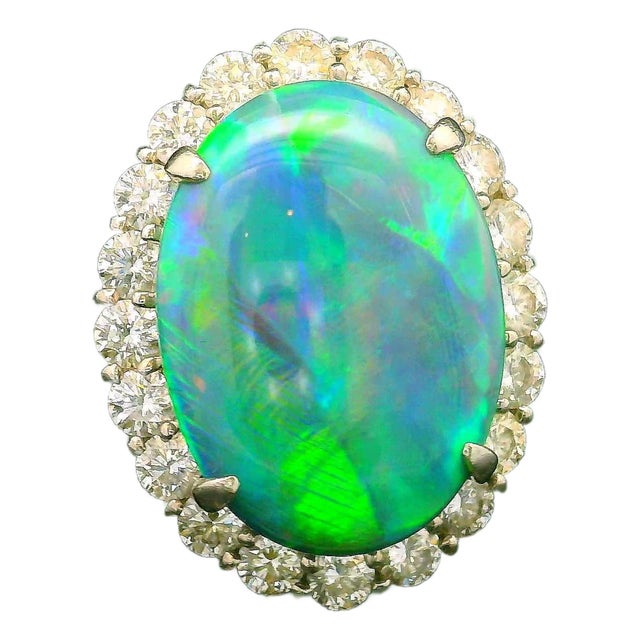 8.38 Carat Australian Black Opal Diamond Platinum Halo Ring, Size 6 For Sale