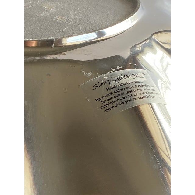 Metal Contemporary Metal Ruffle Serving Bowl With Enameled Capiz Shell Style Motif - 16.25” For Sale - Image 7 of 8