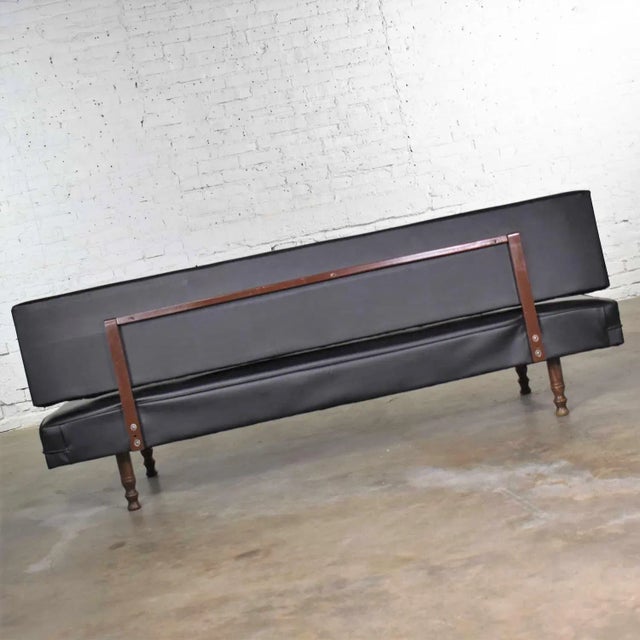 Vintage Mid Century Modern Black Vinyl Faux Leather Convertible Sofa by Universal of High Point For Sale - Image 9 of 13