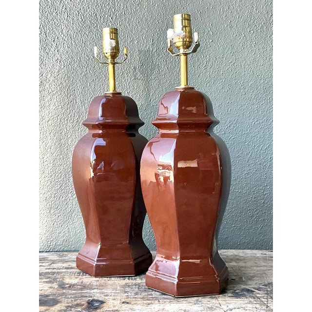 Vintage Ceramic Ginger Jar Table Lamps - A Pair For Sale - Image 11 of 12