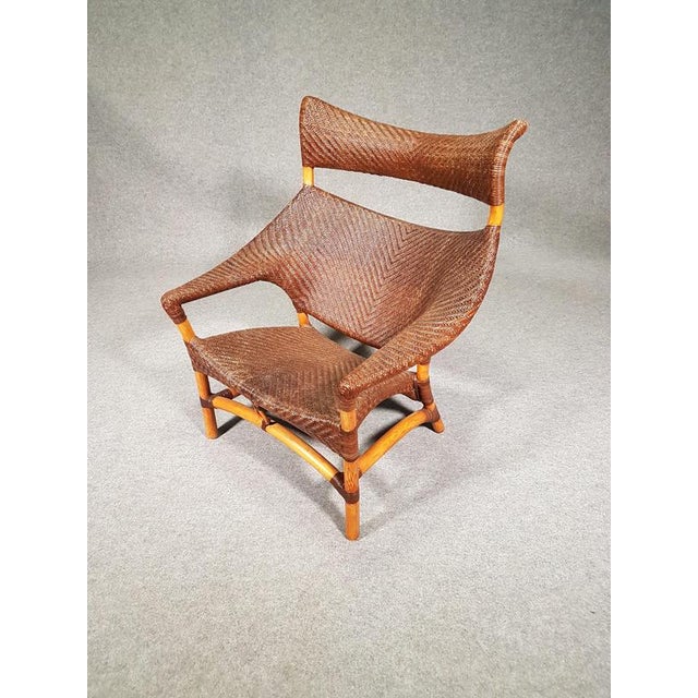 Set of Lounge Chair and Ottoman in Rattan and Bamboo from Yuzuru Yamakawa For Sale - Image 9 of 12