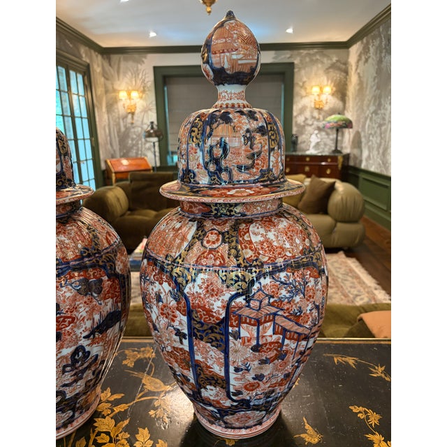 Large Pair of 19th Century Imari Japanese Temple Jars With Covers For Sale - Image 11 of 12