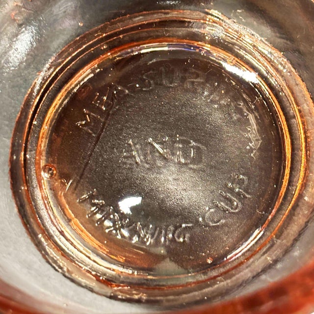 1950s 1950s Mid-Century Pink Hazel Glass 2 Cup Bar Measuring Pitcher & Reamer by And For Sale - Image 5 of 5