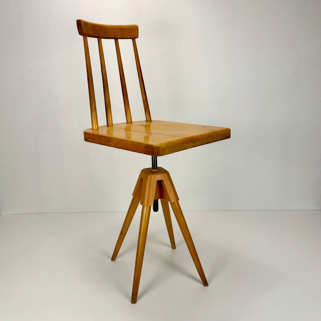 Brown Small Mid-Century Wooden Swivel Chair, 1970s For Sale - Image 8 of 8