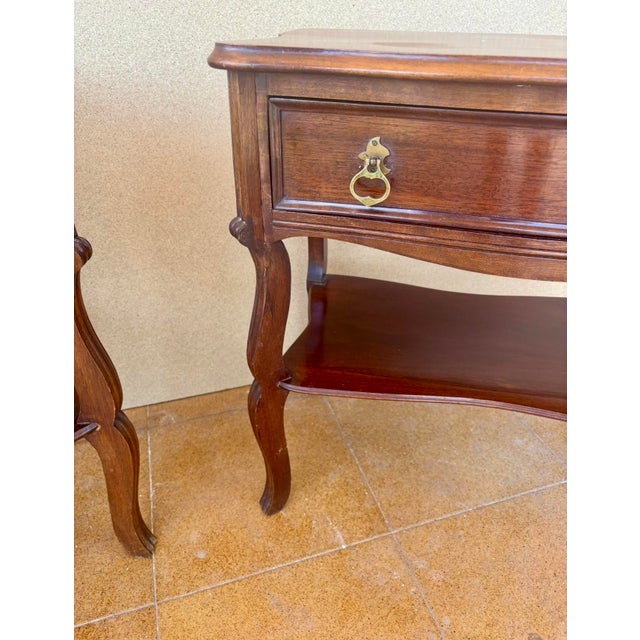 Pair of Spanish Wood Bedside Tables With Drawers and Lower Shelves, 1940s For Sale - Image 9 of 15