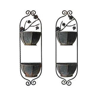 Italian Copper and Iron Wall Pockets a Pair For Sale