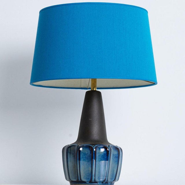 Ceramic table lamp by Soholm, Denmark, 1960s. This high-end sculptural piece is handmade ceramic in blue and brown tones,...