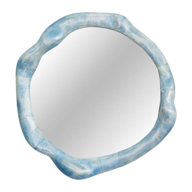 Blue Bleached Maple and Wood Stain Round Wall Mirror by Alexander Knysch For Sale - Image 8 of 8