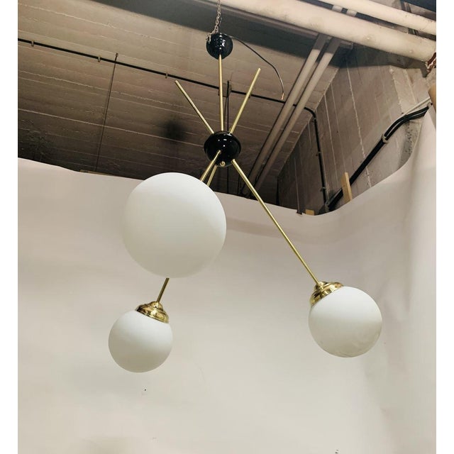 Mid-Century Chandelier in Brass and Satin Opal Glass, Italy, 1960s For Sale - Image 6 of 6