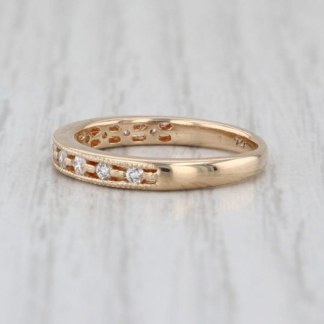 Modern 0.20ctw Diamond Wedding Ring 14k Yellow Gold Stackable Anniversary Band Size 4.5 For Sale - Image 3 of 8