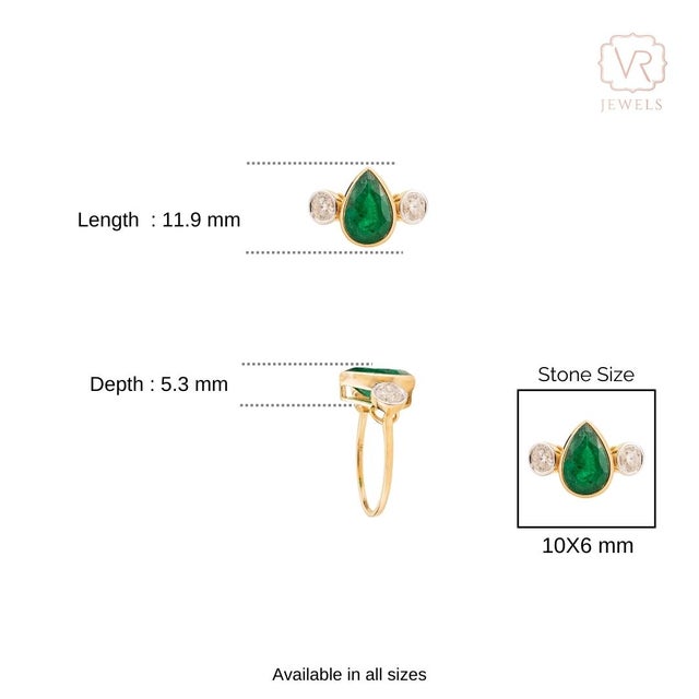 2.29ct Deep Green Emerald Pear Engagement Ring With Round Diamonds in 18k Gold Size 5 For Sale - Image 10 of 15