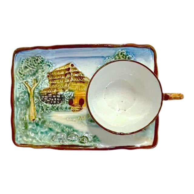 Vintage Majolica Tea & Biscuit Serving Tray For Sale