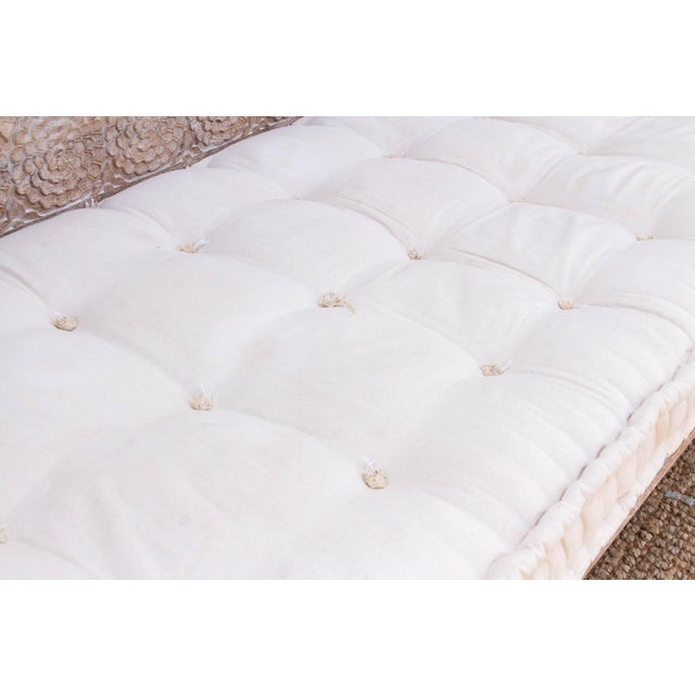 Carved Floral Whitewash Reclaimed Wood Daybed For Sale - Image 4 of 11