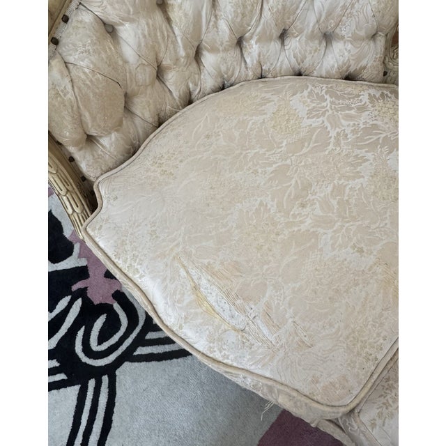 Cream Vintage French Louis XV–Style Carved Sofa Carved Solid Wood Frame For Sale - Image 8 of 9