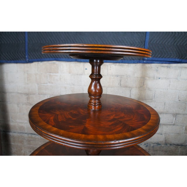 Mid 20th Century Pair Maitland Smith Regency Flame Mahogany Large Tiered Dumbwaiter Side Tables For Sale - Image 5 of 12