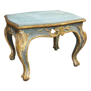 Antique Italian Blue Painted and Parcel Gilt Wooden Tabouret Stool, C. 1850 For Sale