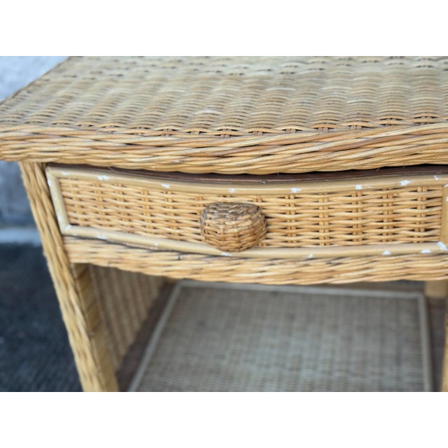 Wood Vintage Wicker Nightstand With Drawer and Lower Shelf For Sale - Image 7 of 8