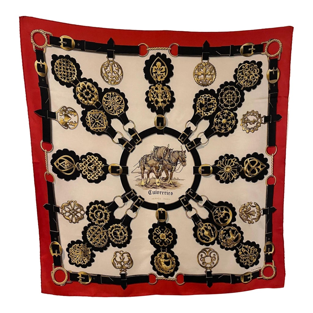 Foulard HERMÈS 'Cuivreries' - Soie Vintage 1963 - Motifs Françoise De La Perrière - Occasion