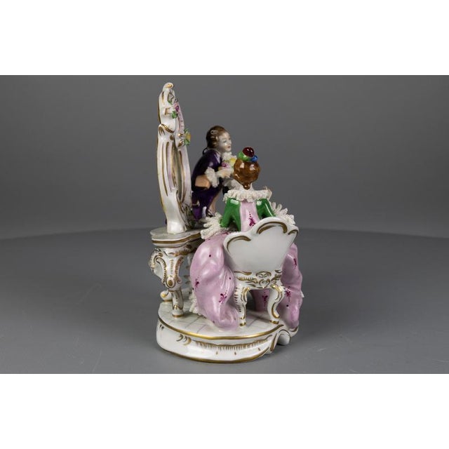 German Rococo Porcelain Figurine Couple at a Dressing Table, 1950s For Sale - Image 11 of 18