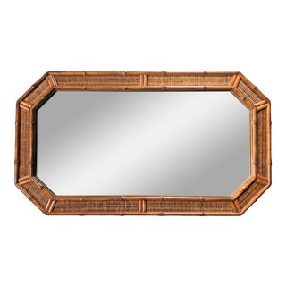 Large Vintage American of Martinsville Faux Bamboo and Wicker Mirror For Sale