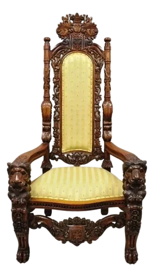 Late 20th Century Renaissance Gothic Style Large Figural Lion Carved Wood Paw Feet Throne Chair