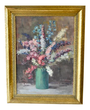 Mid 20th Century Floral Still Life Oil Painting by Ollie M. Perry, Framed