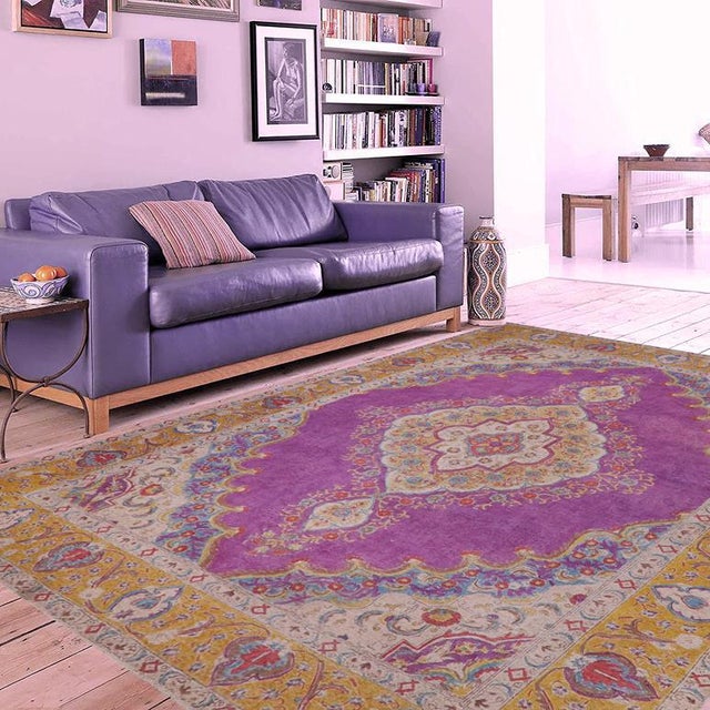 Enhance your living space with this stunning vintage Persian hand-knotted wool rug, a true showstopper that effortlessly...