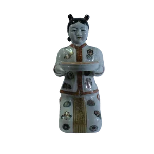 Oriental Vintage Ceramic Kneeling Lady Holding Dish Figure