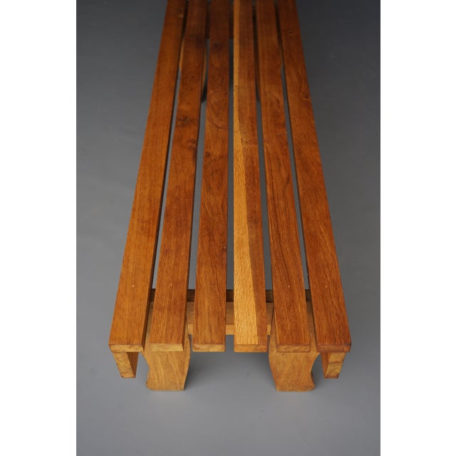 1960s Long Oak Slatted Bench, 1960s For Sale - Image 5 of 9
