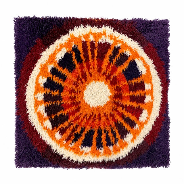 1960s Mid Century Modern Scandinavian Square Small Rya Rug / Carpet For Sale - Image 5 of 8