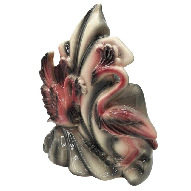 Mid-Century Modern 1950s Mid-Century California Pottery Ceramic Pink Swan Leaf Tv Table Lamp For Sale - Image 3 of 7