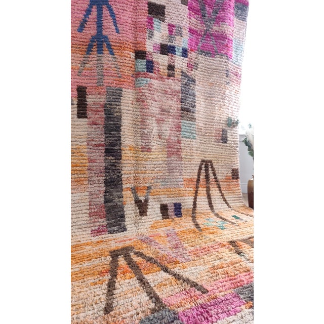 Textile Contemporary Pink Turquoise Patchwork Wool Moroccan Rug For Sale - Image 7 of 17