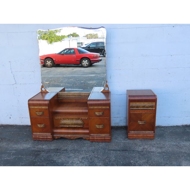 Art Deco Waterfall Inlay Nightstand Side End Table 6301 For Sale - Image 9 of 9
