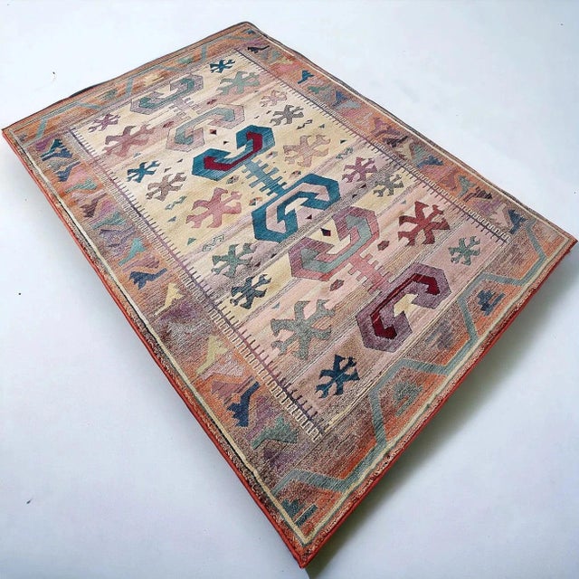 This wool rug is a vintage handwoven rugrug designed to bring warmth and style to your home. Crafted with soft wool...