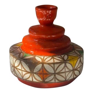 Mid-Century Modern Orange Vase With Geometric Detail by Aldo Londi for Bitossi, Circa 1960s For Sale