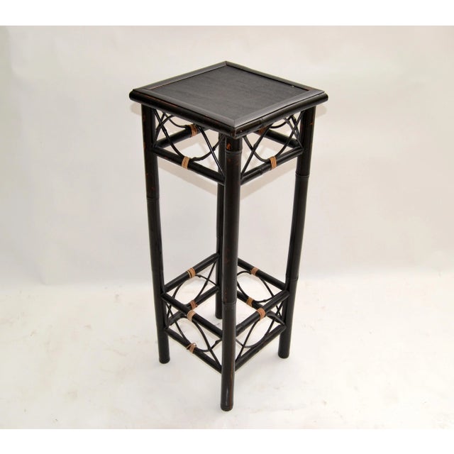 Vintage Brighton Chinoiserie Rattan Bamboo Stand, Side or End Table, Column 1970 For Sale - Image 13 of 13
