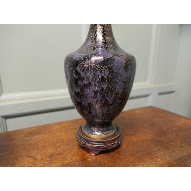 1920s Vintage Black Cloisonné Baluster Vases on Stands, 1920, Set of 2 For Sale - Image 5 of 8